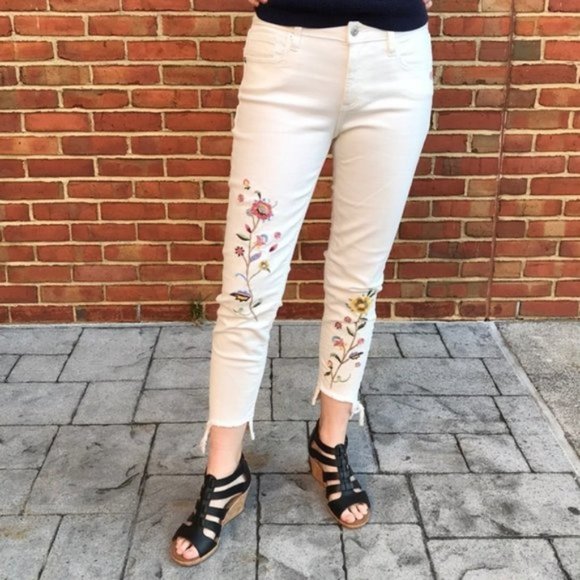 Miss Me Denim - Miss Me Embroidered White Floral Skinny Jeans